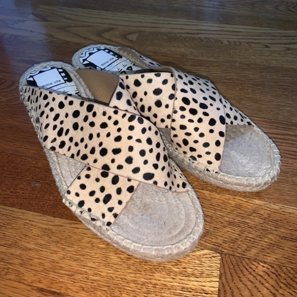 Dolce vita calf hair leopard espadrille slides 9‎